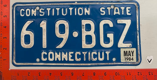 1984 Connecticut #619 BGZ Passenger License Plate