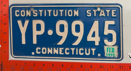 1992 Connecticut #YP 9945 Passenger License Plate