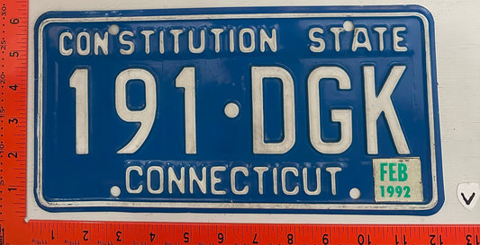 1992 Connecticut #191 DGK Passenger License Plate