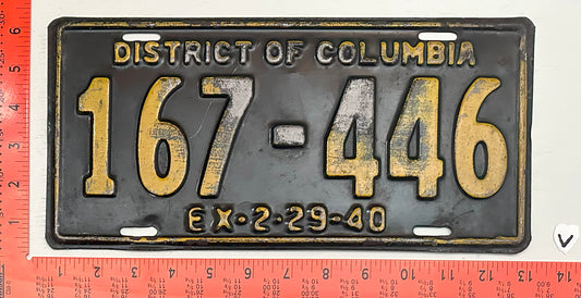1940 Washington, DC #167-446 Passenger License Plate