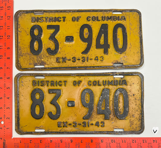 1943 Washington, DC #83-940 Passenger License Plate (Pair)