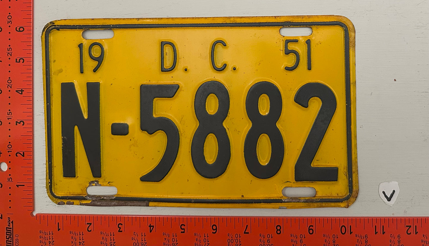 1951 Washington, DC #N-5882 Passenger License Plate