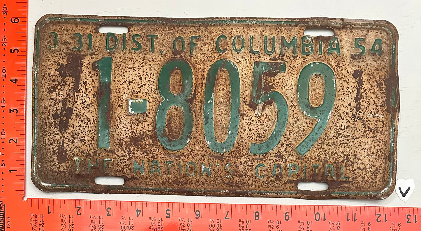 1954 Washington, DC #1-8059 Passenger License Plate