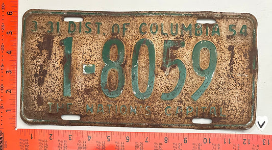 1954 Washington, DC #1-8059 Passenger License Plate