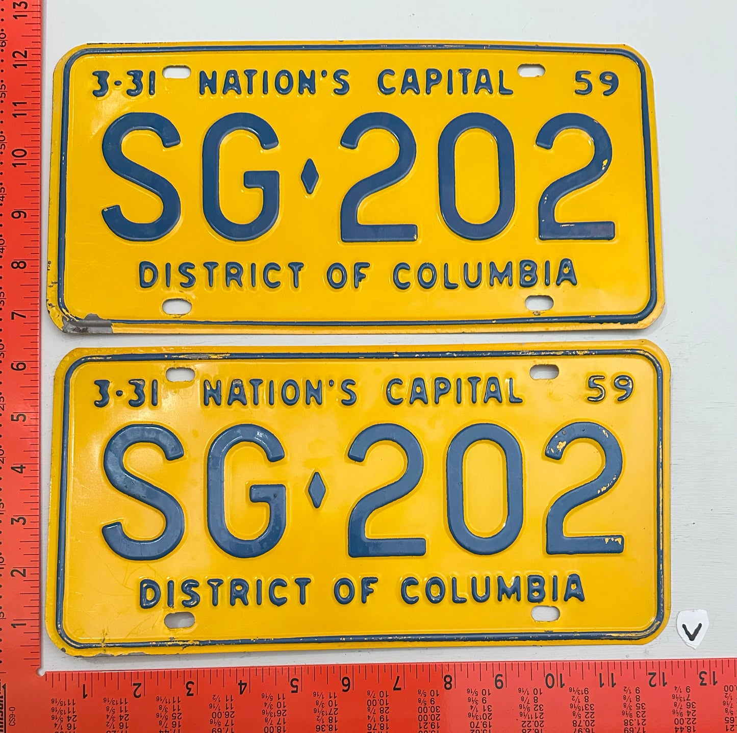 1959 Washington, DC #SG 202 Passenger License Plate (Pair)