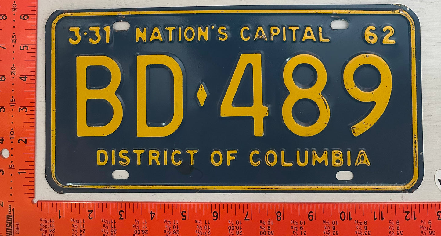 1962 Washington, DC #BD-489 Passenger License Plate