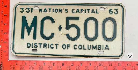 1963 Washington, DC #MC-500 Passenger License Plate