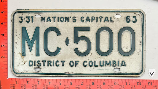 1963 Washington, DC #MC-500 Passenger License Plate