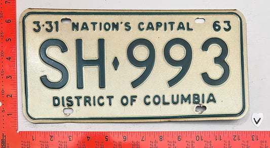 1963 Washington, DC #SH-993 Passenger License Plate