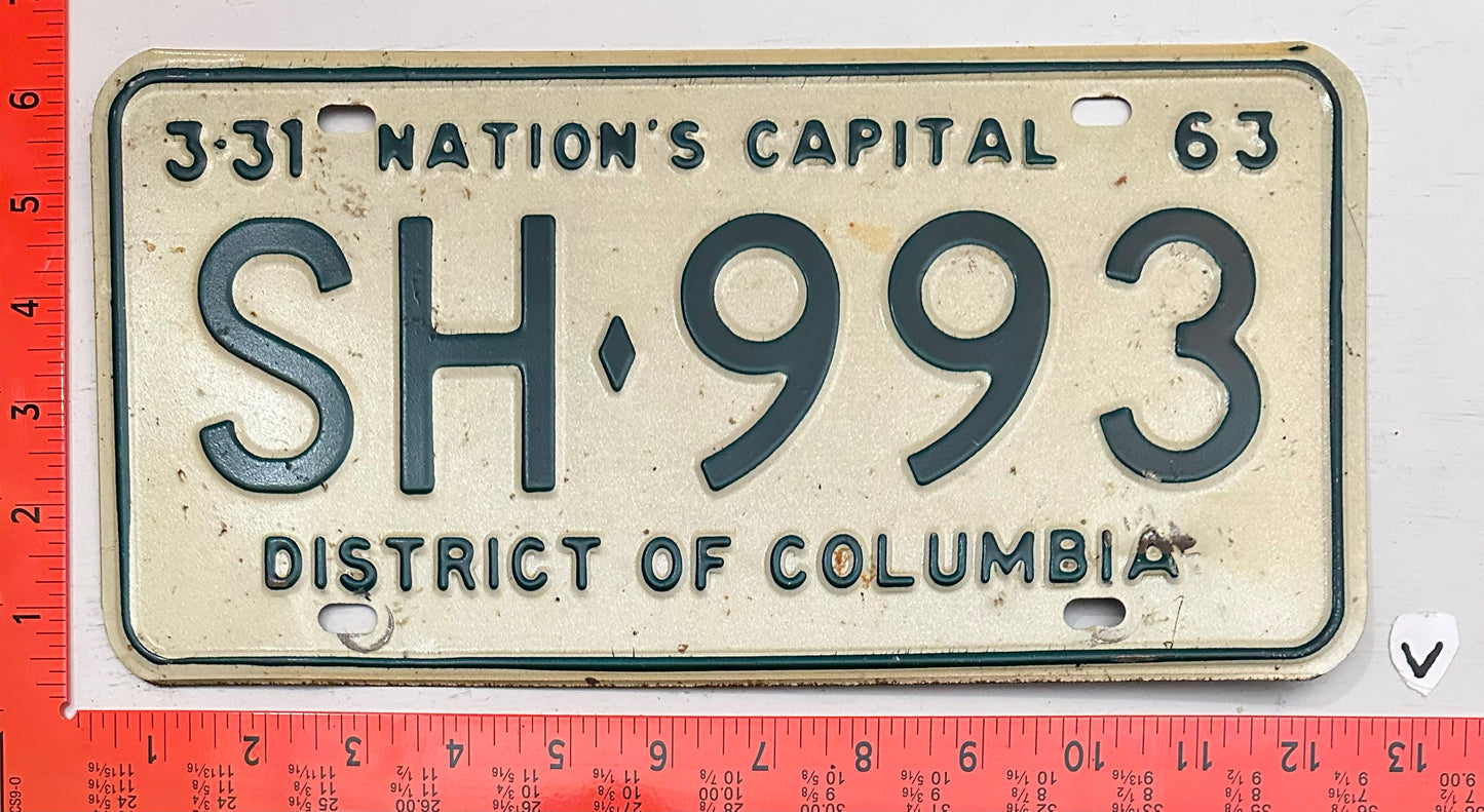 1963 Washington, DC #SH 993 Passenger License Plate
