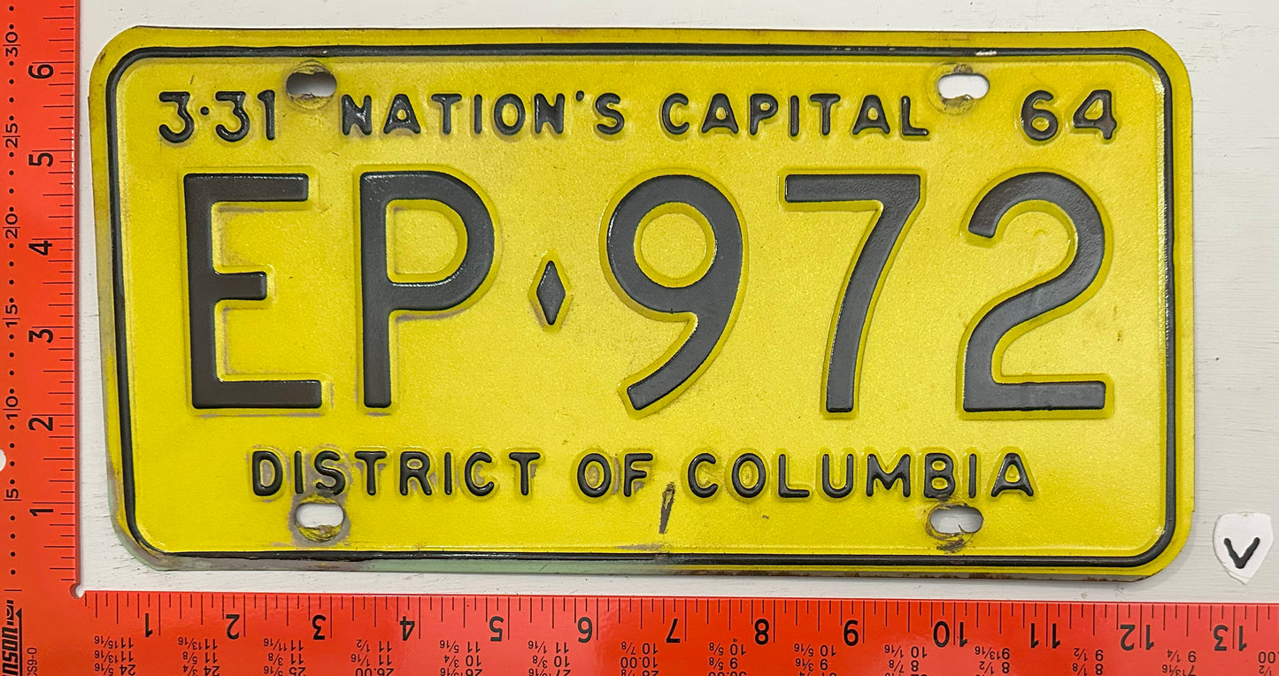 1964 Washington, DC #EP-972 Passenger License Plate