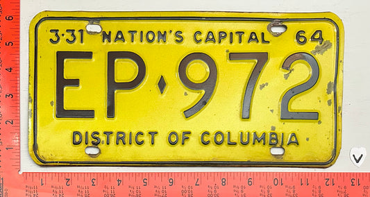 1964 Washington, DC #EP-972 Passenger License Plate