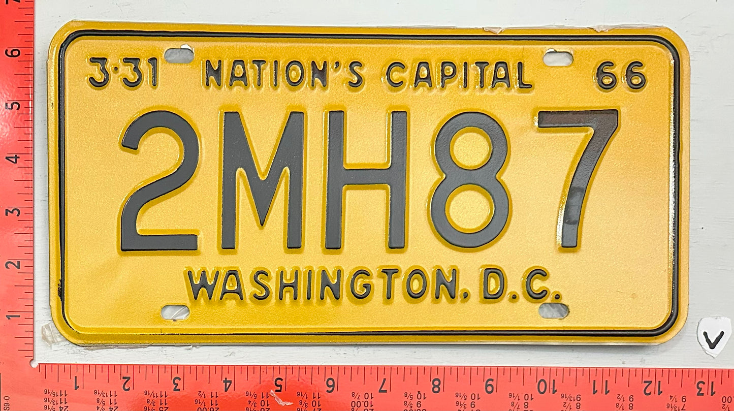 1966 Washington, DC #2MH87 Passenger License Plate