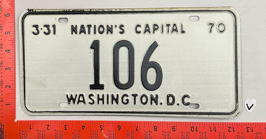 1970 Washington, DC #106 Passenger License Plate
