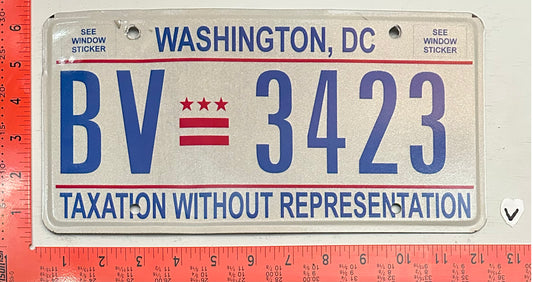 Undated Washington, DC #BV 3423 Passenger License Plate