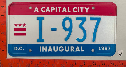 1987 Washington, DC #I-937 Mayor Inaugural License Plate