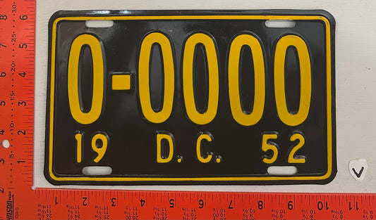 1952 Washington, DC #0-0000 Sample License Plate