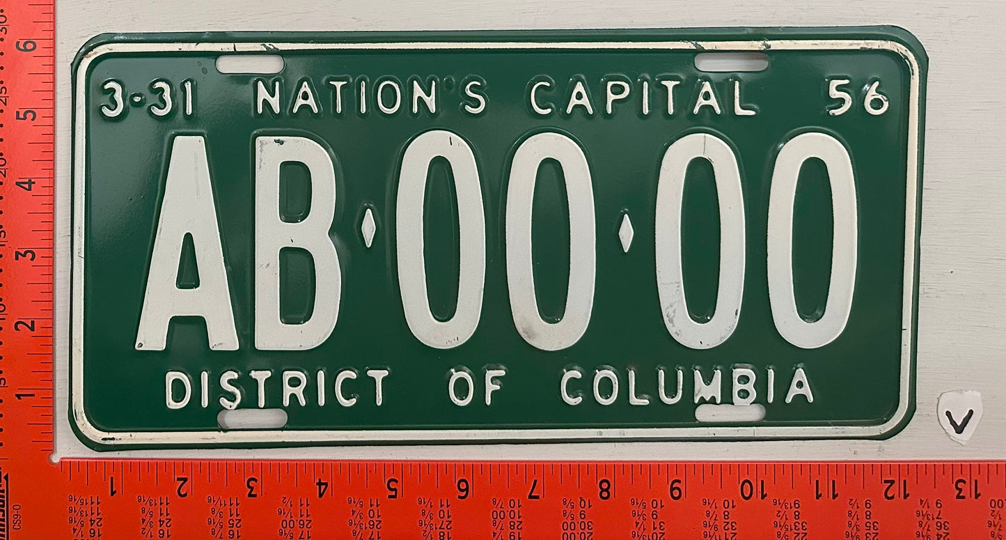 1956 Washington, DC #AB-00-00 Sample License Plate