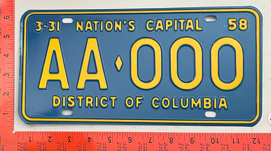 1958 Washington, DC #AA-000 Sample License Plate
