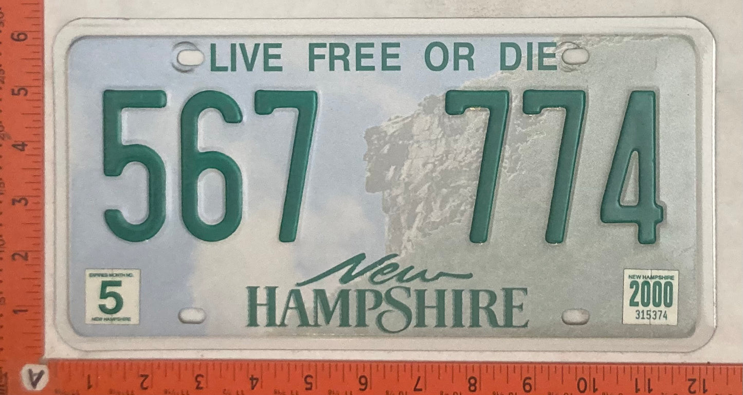 2000 New Hampshire #567 774 Passenger License Plate