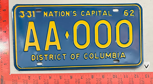 1962 Washington, DC #AA-000 Sample License Plate