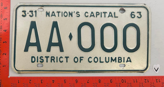 1963 Washington, DC #AA-0000 Sample License Plate