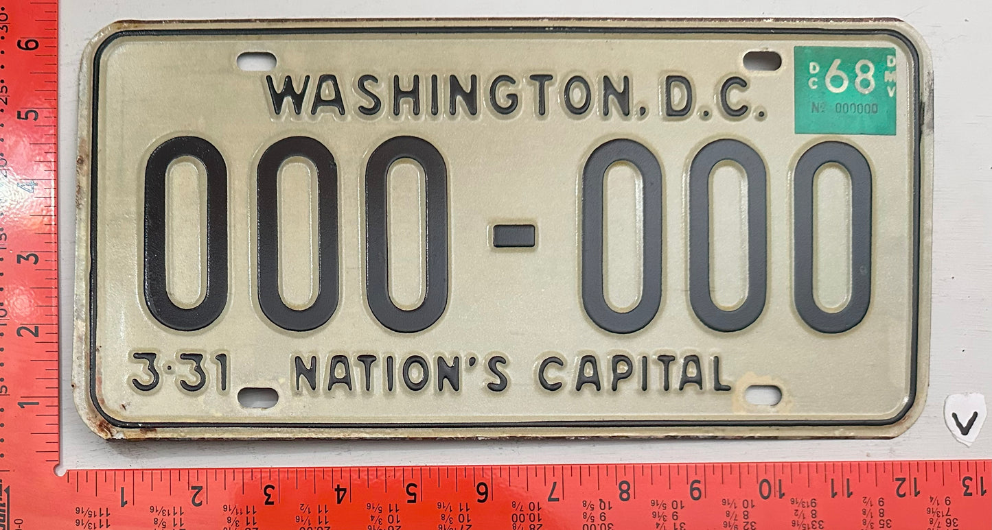 1968 Washington, DC #000-000 Sample License Plate