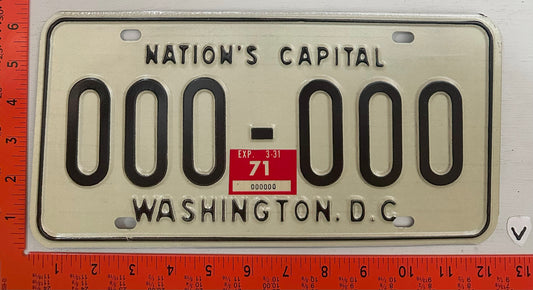 1971 Washington, DC #000-000 Sample License Plate
