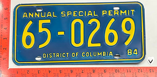 1984 Washington, DC #65-0269 Annual Special Permit License Plate