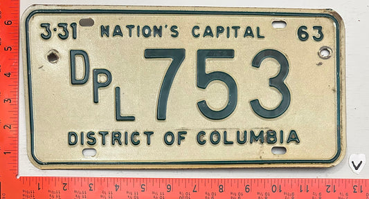 1963 Washington, DC #DPL-753 Diplomat License Plate