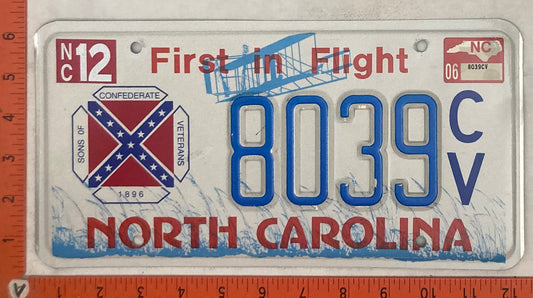 2006 North Carolina #8039 C/V Passenger License Plate