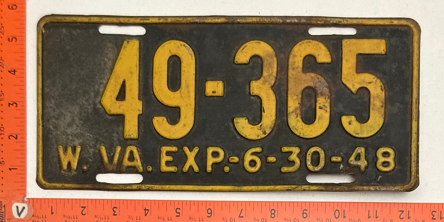1948 West Virginia #49-365 Passenger License Plate