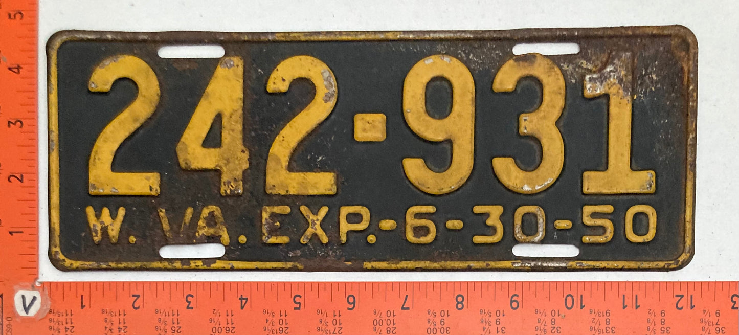 1950 West Virginia #242-931 Passenger License Plate