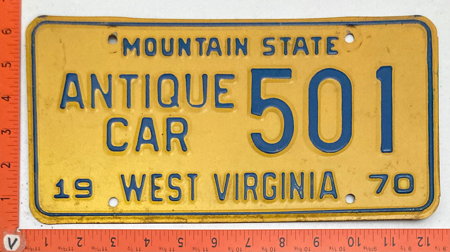 1970 West Virginia #501 Antique Car Passenger License Plate