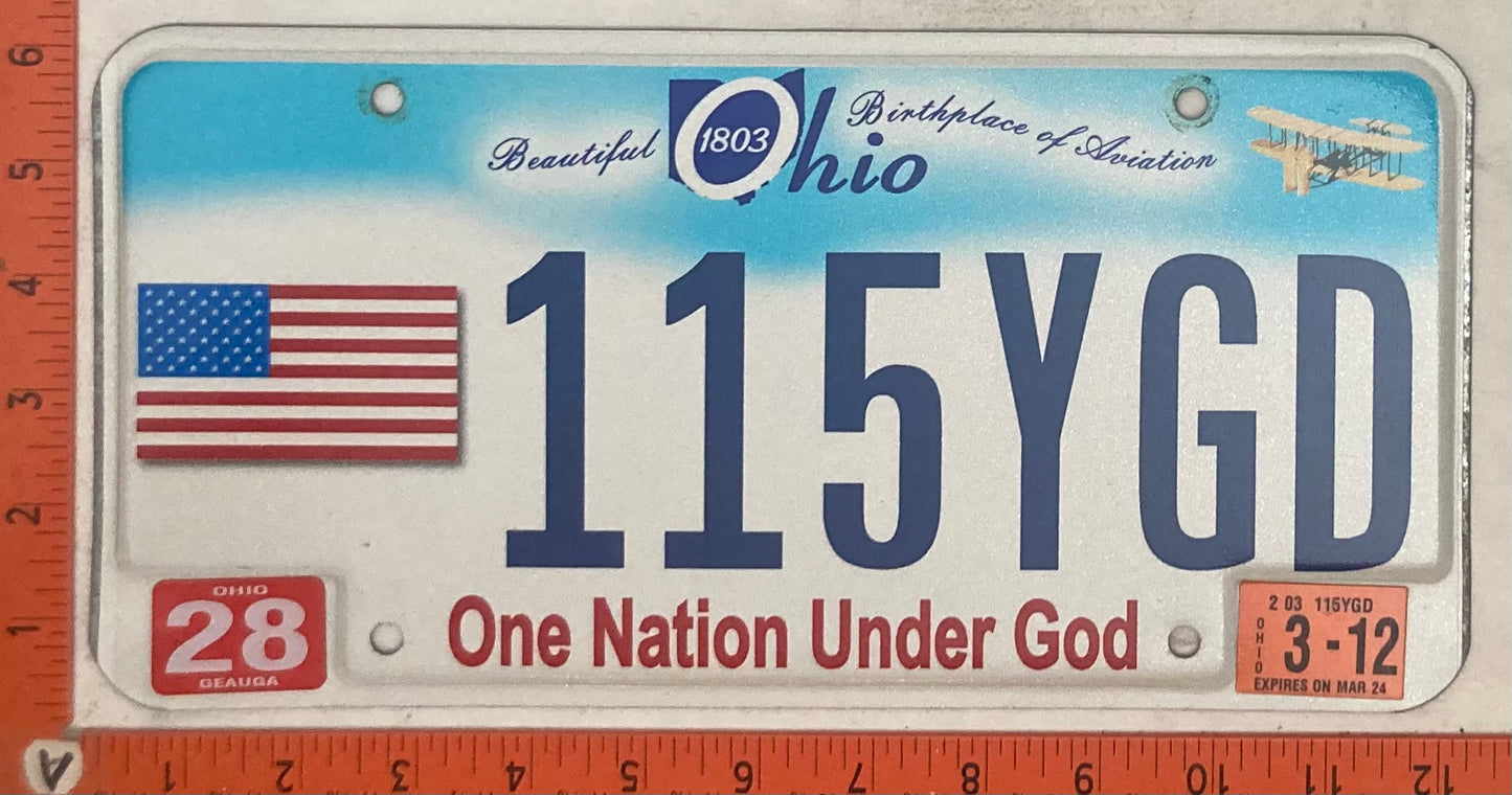 2012 Ohio #115YGD Passenger License Plate