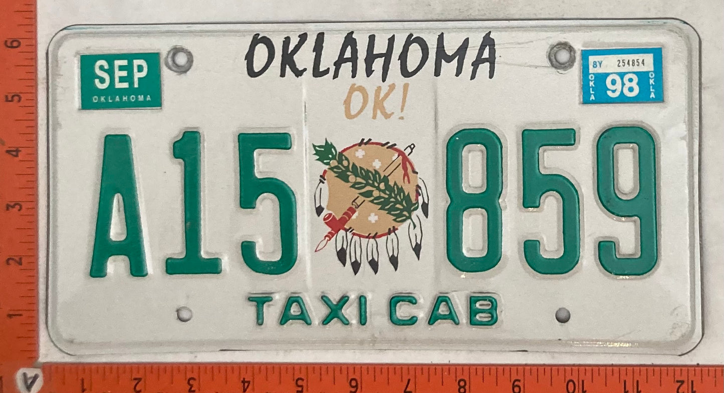1998 Oklahoma #A15 859 Taxi Cab License Plate
