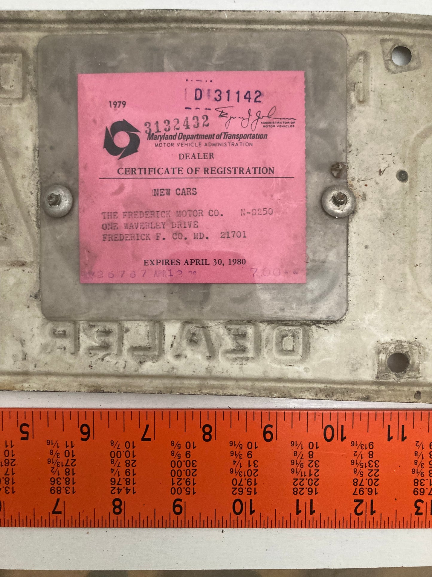 1980 Maryland #D 31142 Dealer License Plate
