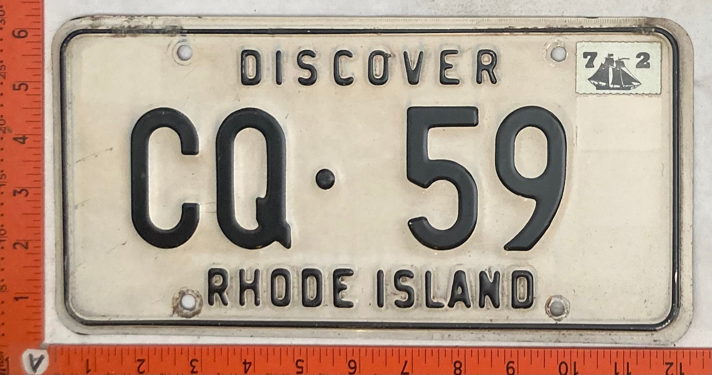 1972 Rhode Island #CQ-59 Passenger License Plate