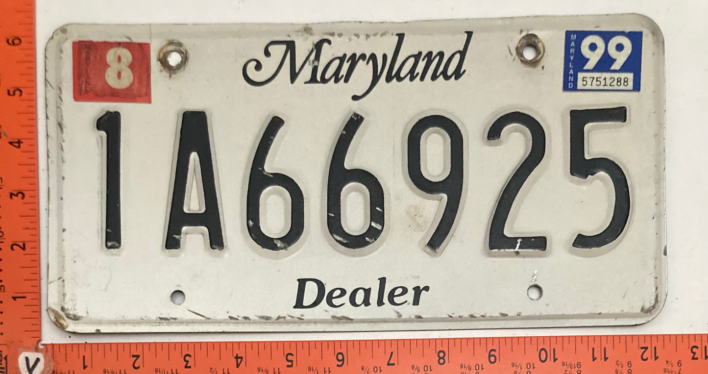 1999 Maryland #1A66925 Dealer License Plate