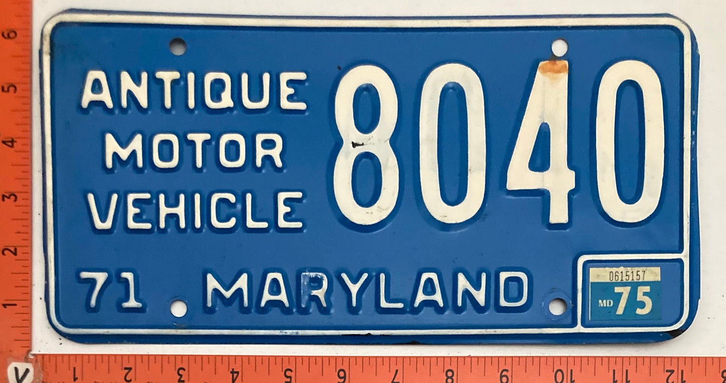 1975 Maryland #8040 Antique Motor Vehicle License Plate