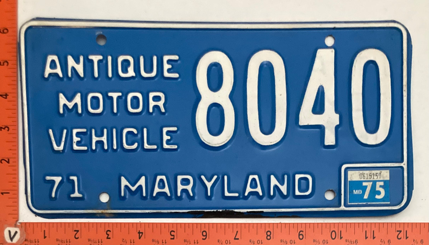 1975 Maryland #8040 Antique Motor Vehicle License Plate