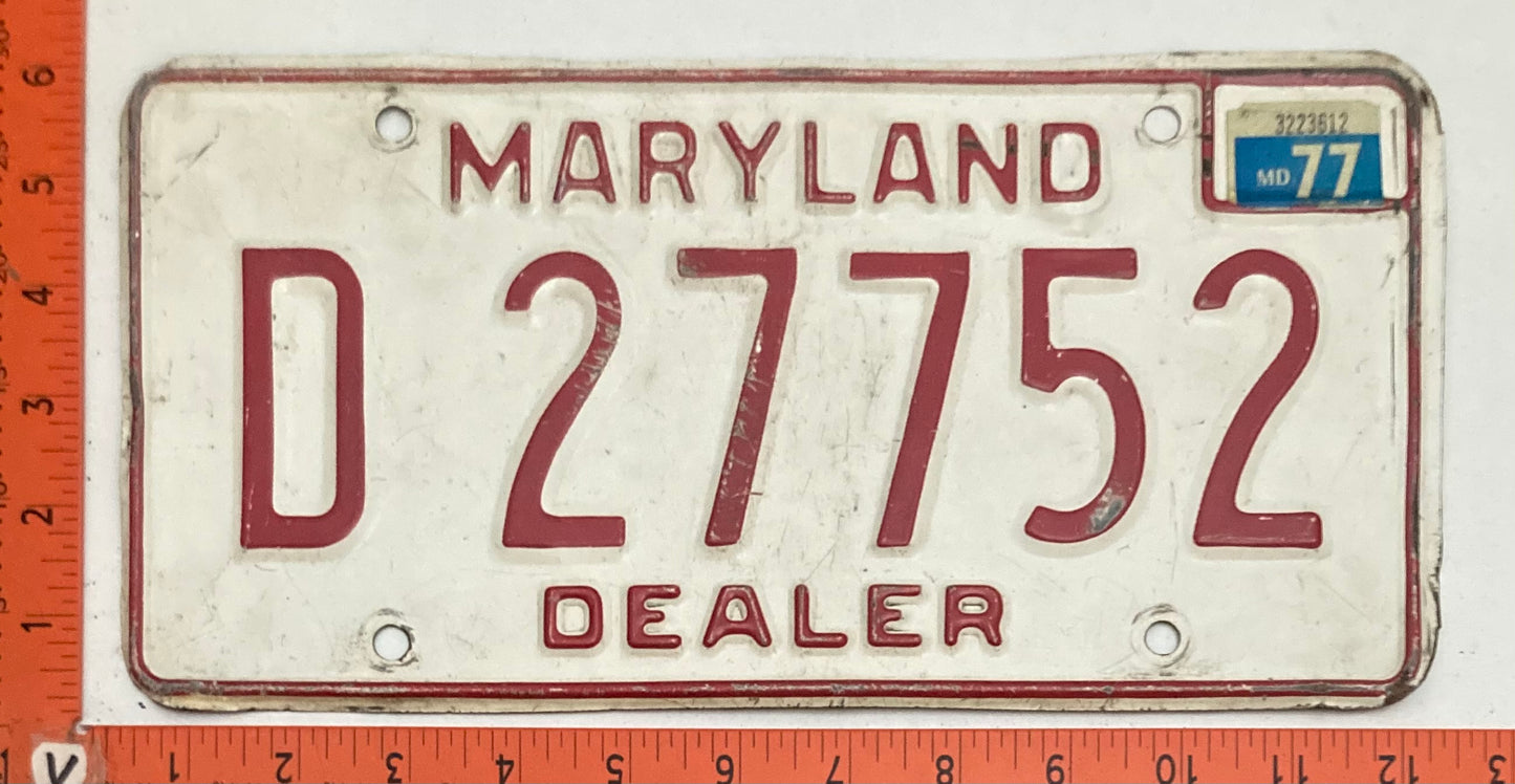 1977 Maryland #D 27752 Dealer License Plate