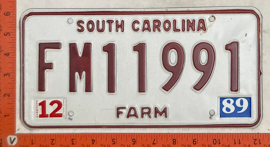 1989 South Carolina #FM11991 Farm License Plate