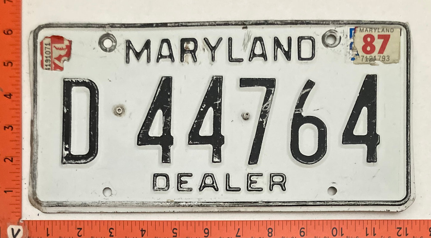 1987 Maryland #D 44764 Dealer License Plate