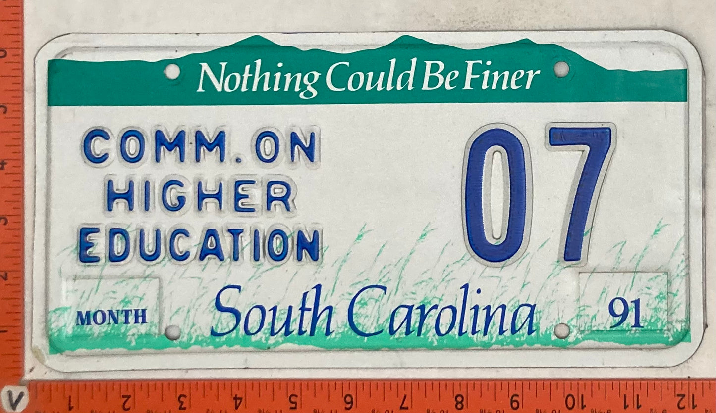 1991 South Carolina #07 Commission on Higher Education License Plate
