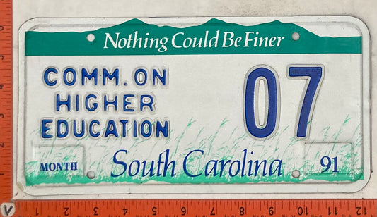 1991 South Carolina #07 Commission on Higher Education License Plate