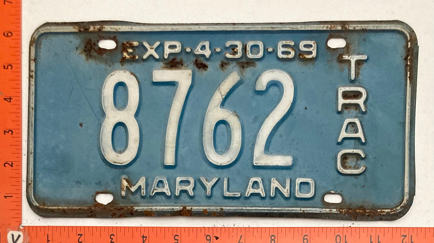 1969 Maryland #8762 Tractor License Plate