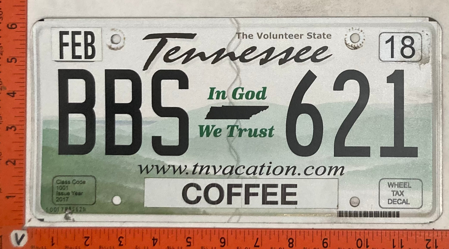 2018 Tennessee #BBS 621 Passenger License Plate