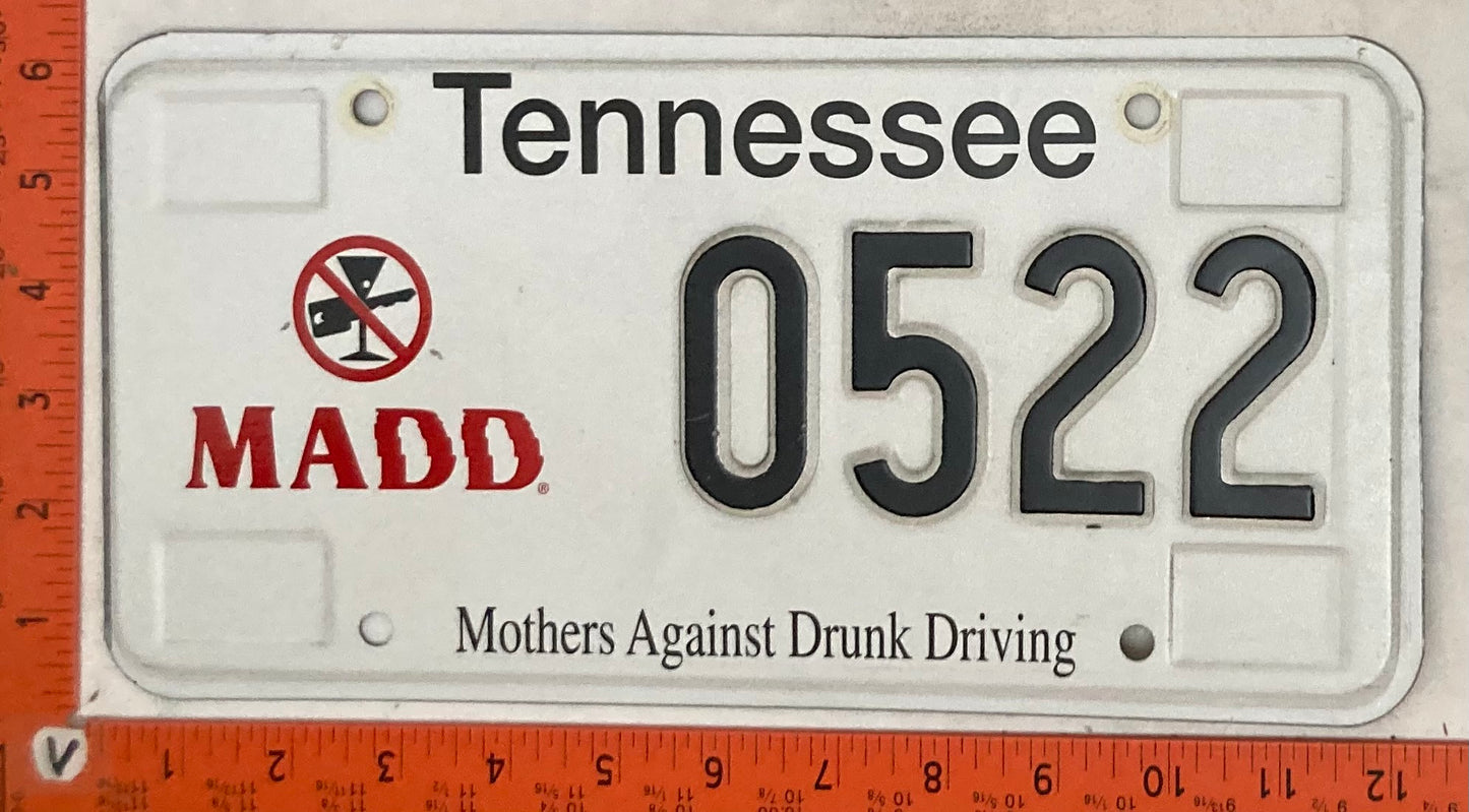 Undated Tennessee #0522 Passenger License Plate