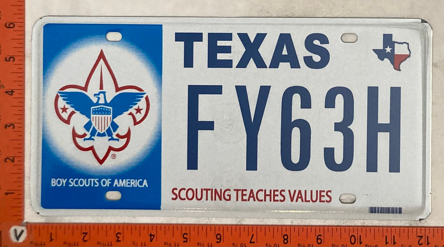 Undated Texas #FY63H Passenger License Plate